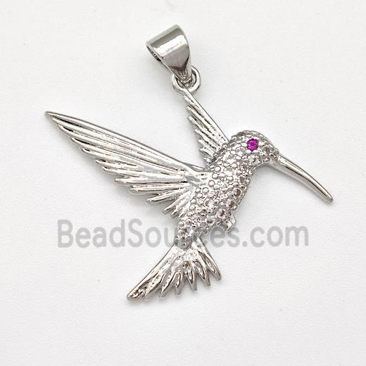 Copper HummingBirds Pendant Micro Pave Zirconia Platinum Plated