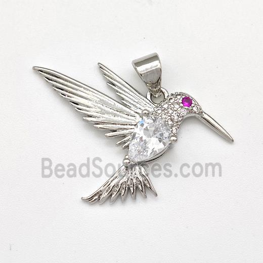 Copper HummingBirds Pendant Micro Pave Zirconia Platinum Plated