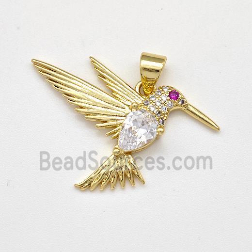 Copper HummingBirds Pendant Micro Pave Zirconia Gold Plated