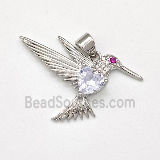 Copper HummingBirds Pendant Micro Pave Zirconia Platinum Plated