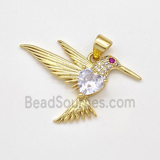 Copper HummingBirds Pendant Micro Pave Zirconia Gold Plated