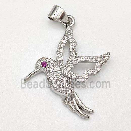 Copper Birds Pendant Micro Pave Zirconia Platinum Plated