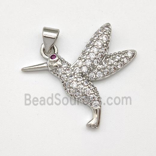 Copper Birds Pendant Micro Pave Zirconia Platinum Plated