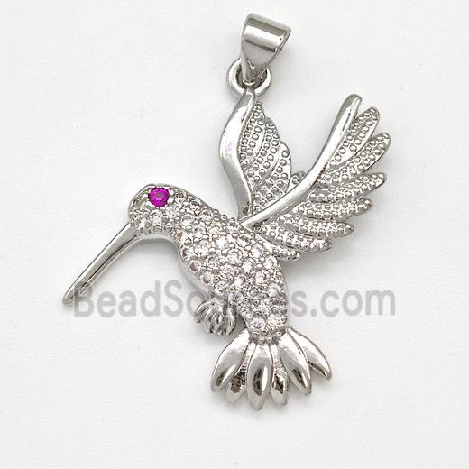 Copper Birds Pendant Micro Pave Zirconia Platinum Plated