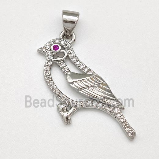 Copper Birds Pendant Micro Pave Zirconia Platinum Plated