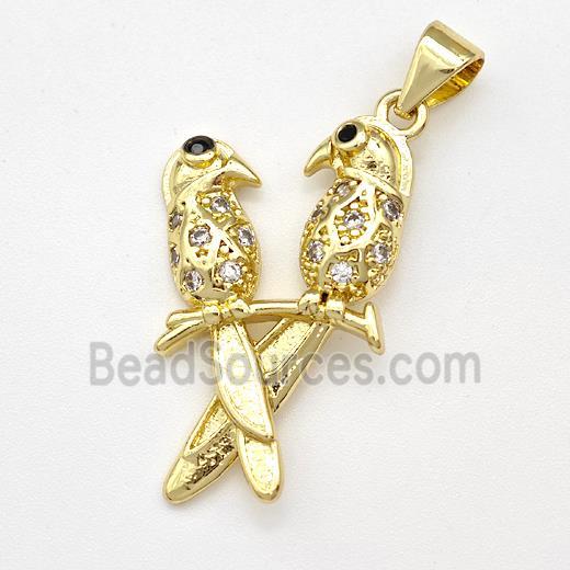 Copper Birds Pendant Micro Pave Zirconia Couple Gold Plated