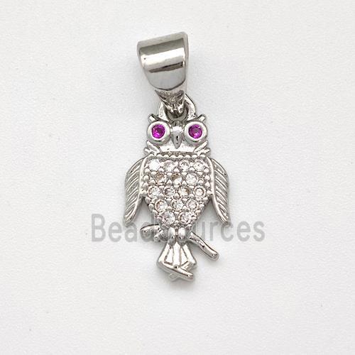 Copper Owl Birds Pendant Micro Pave Zirconia Platinum Plated