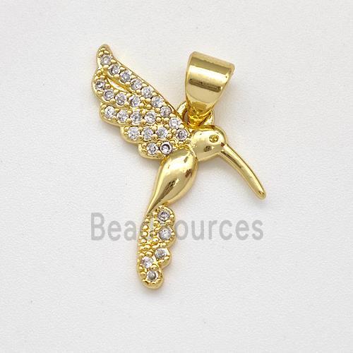 Copper HummingBirds Pendant Micro Pave Zirconia Gold Plated