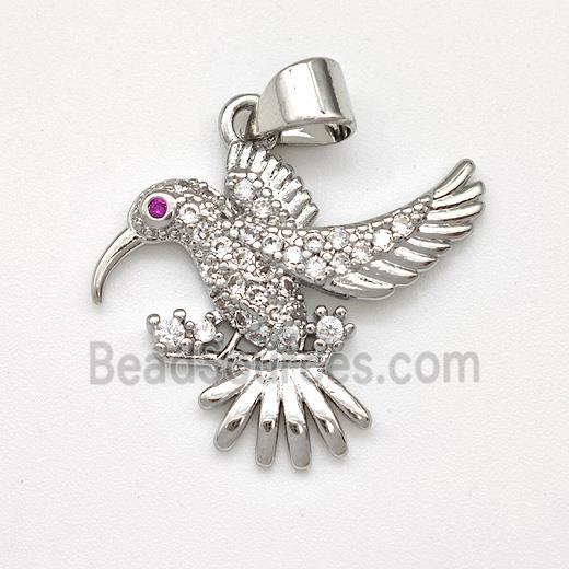 Copper Birds Pendant Micro Pave Zirconia Platinum Plated