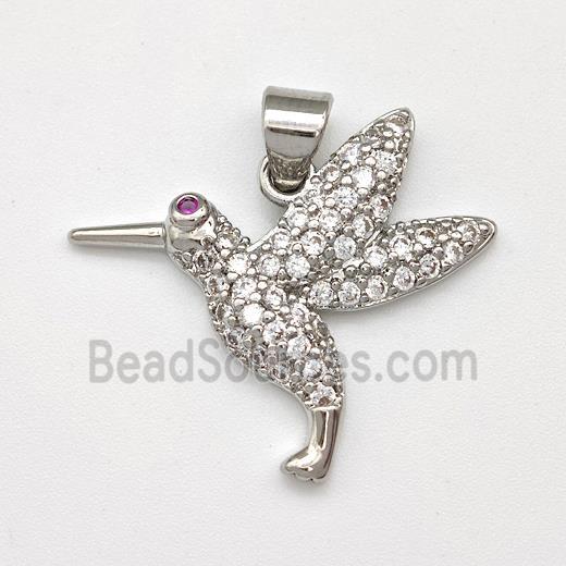 Copper Birds Pendant Micro Pave Zirconia Platinum Plated