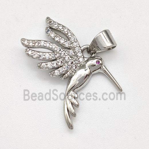 Copper Birds Pendant Micro Pave Zirconia Platinum Plated