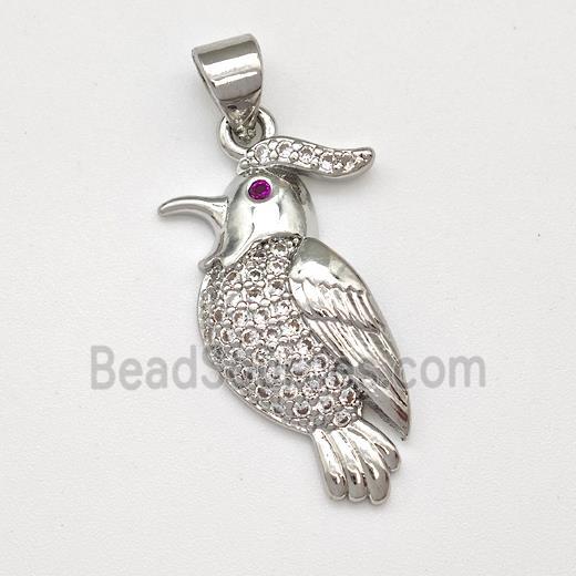 Copper Birds Pendant Micro Pave Zirconia Parrot Platinum Plated