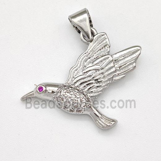 Copper Birds Pendant Micro Pave Zirconia Platinum Plated