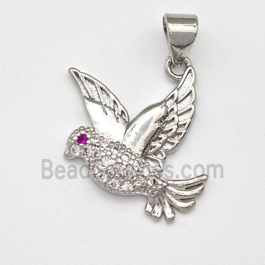 Copper Birds Pendant Micro Pave Zirconia Platinum Plated