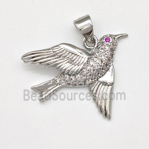 Copper Birds Pendant Micro Pave Zirconia Platinum Plated