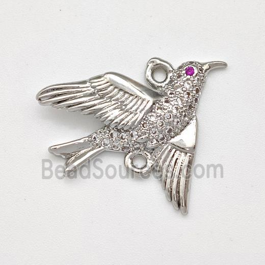 Copper Birds Connector Micro Pave Zirconia Platinum Plated