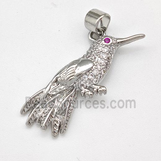 Copper Birds Pendant Micro Pave Zirconia Platinum Plated