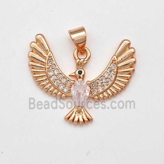 Copper Birds Pendant Micro Pave Zirconia Eagle Rose Gold