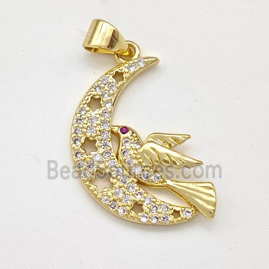 Copper Birds Pendant Micro Pave Zirconia Moon Gold Plated