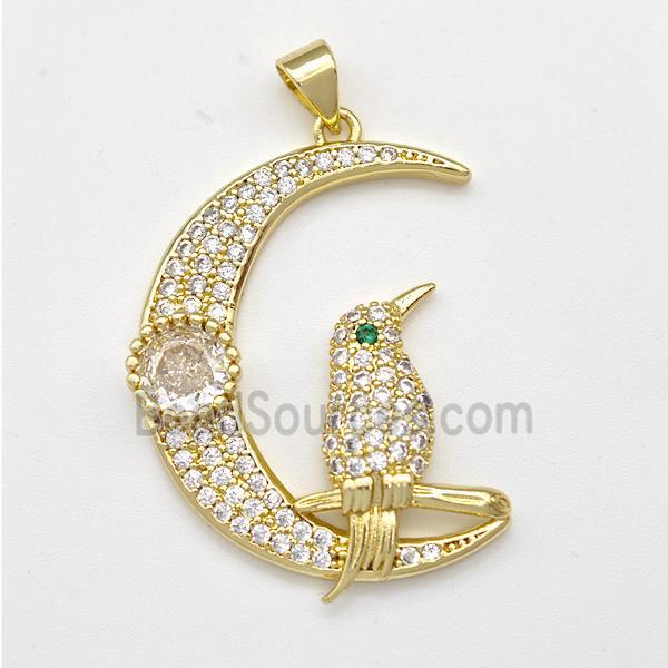 Copper Birds Pendant Micro Pave Zirconia Moon Gold Plated