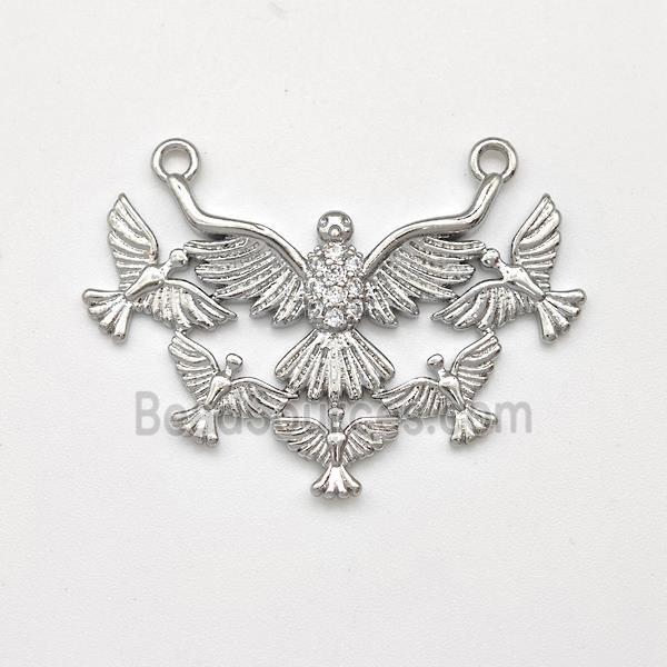 Copper Eagle Birds Pendant Micro Pave Zirconia 2loops Platinum Plated