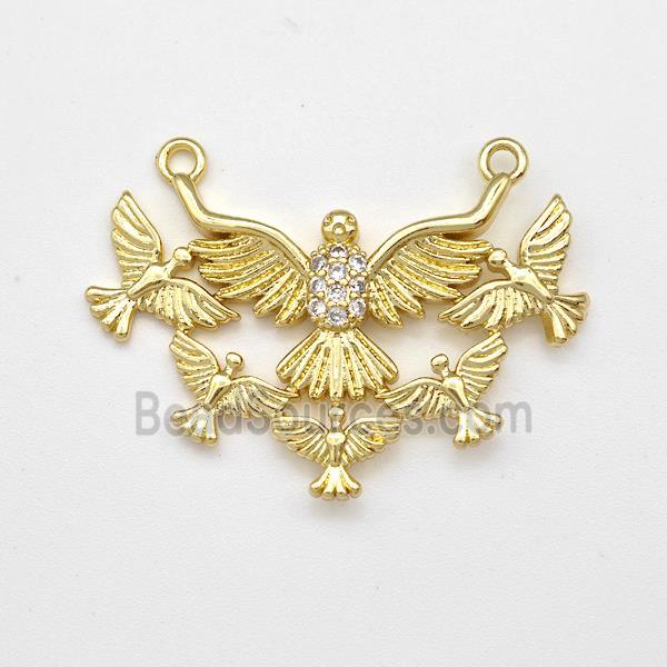 Copper Eagle Birds Pendant Micro Pave Zirconia 2loops Gold Plated