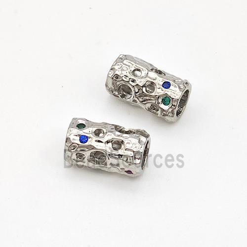 Copper Tube Beads Micro Pave Zirconia Hollow Large Hole Platinum Plated