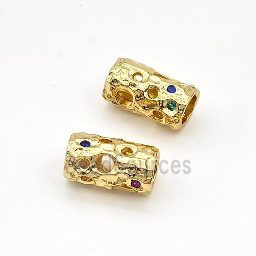 Copper Tube Beads Micro Pave Zirconia Hollow Large Hole Gold Plated