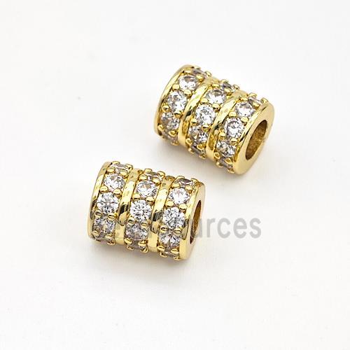 Copper Tube Beads Micro Pave Zirconia Large Hole Gold Plated