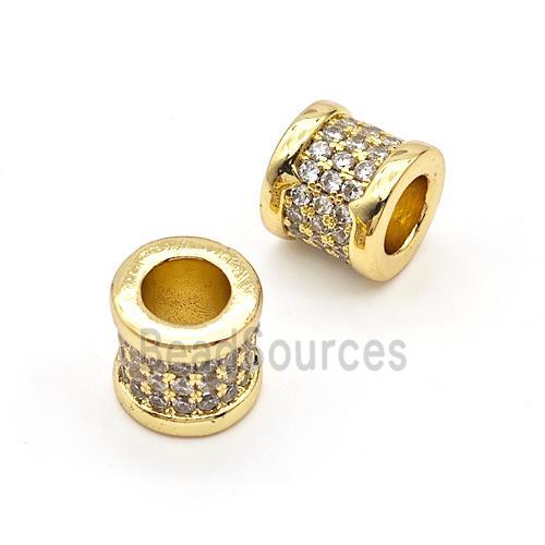 Copper Tube Beads Micro Pave Zirconia Large Hole Gold Plated