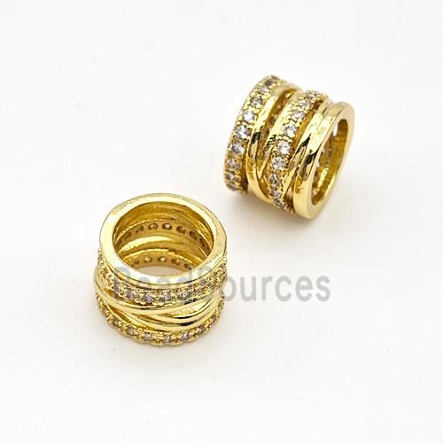 Copper Tube Beads Micro Pave Zirconia Large Hole Hollow Gold Plated