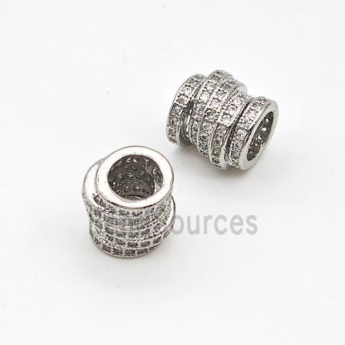 Copper Tube Beads Micro Pave Zirconia Large Hole Hollow Platinum Plated