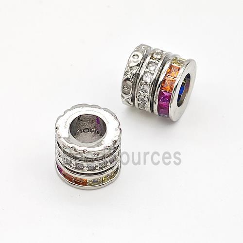 Copper Tube Beads Micro Pave Zirconia Large Hole Platinum Plated