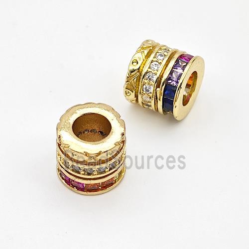 Copper Tube Beads Micro Pave Zirconia Large Hole Gold Plated