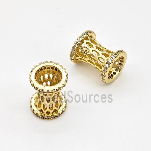 Copper Tube Beads Micro Pave Zirconia Large Hole Hollow Gold Plated