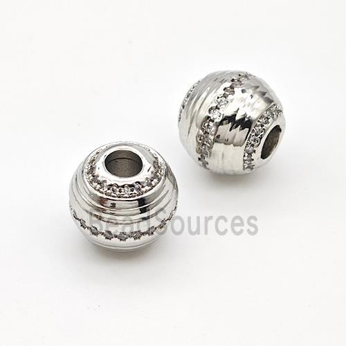 Copper Round Beads Micro Pave Zirconia Large Hole Platinum Plated