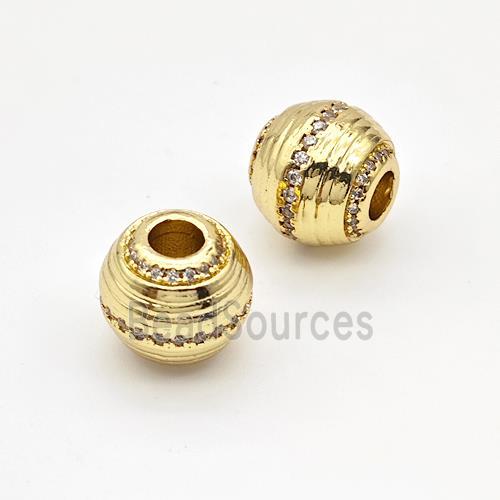 Copper Round Beads Micro Pave Zirconia Large Hole Gold Plated