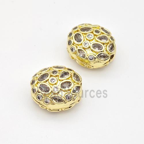 Copper Oval Beads Micro Pave Zirconia Gold Plated