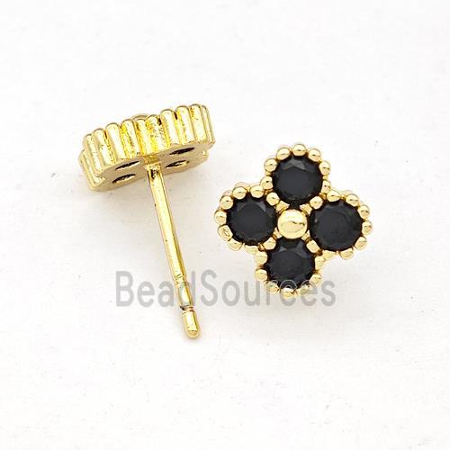 Copper Clover Stud Earring Micro Pave Zirconia Gold Plated