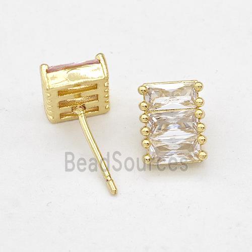 Copper Stud Earring Micro Pave Zirconia Gold Plated