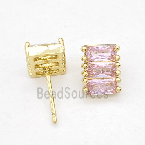 Copper Stud Earring Micro Pave Zirconia Gold Plated