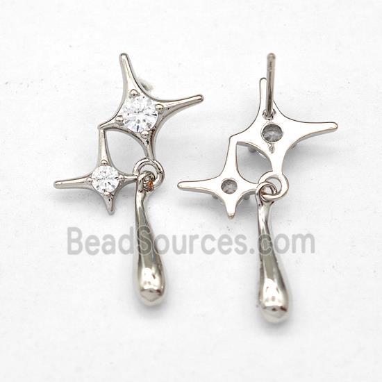 Copper Northstar Stud Earring Micro Pave Zirconia Platinum Plated