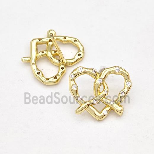 Copper Heart Stud Earring Pave Zirconia Gold Plated