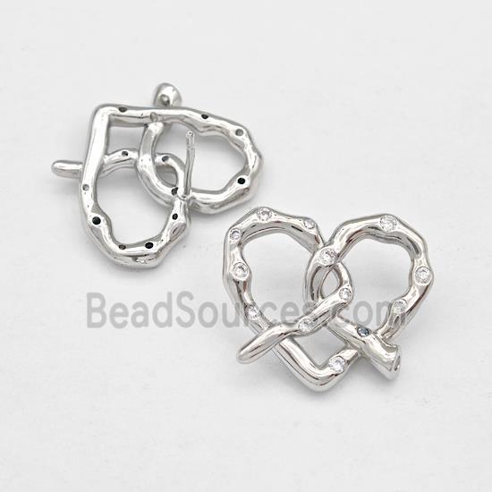 Copper Heart Stud Earring Pave Zirconia Platinum Plated