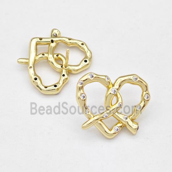 Copper Heart Stud Earring Pave Zirconia Gold Plated