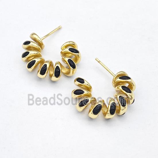 Copper Stud Earring Black Enamel Gold Plated