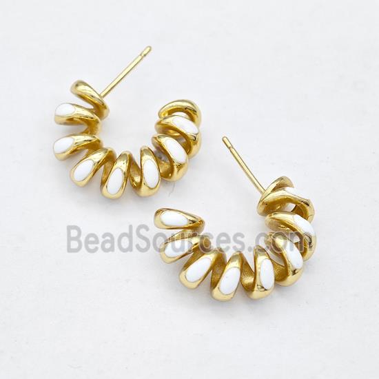 Copper Stud Earring White Enamel Gold Plated