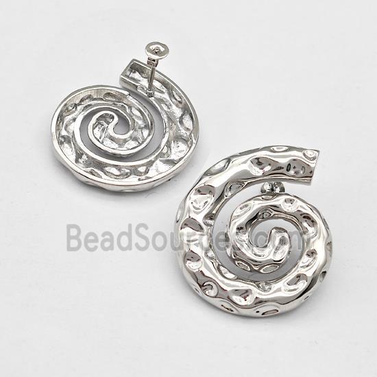 Copper Spiral Stud Earring Hammered Platinum Plated