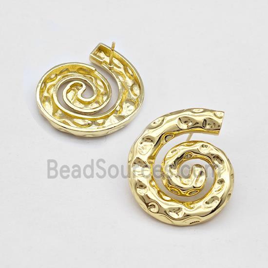 Copper Spiral Stud Earring Hammered Gold Plated