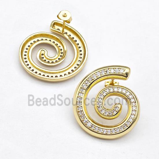 Copper Spiral Stud Earring Pave Zirconia Gold Plated